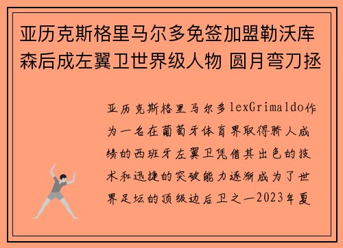 亚历克斯格里马尔多免签加盟勒沃库森后成左翼卫世界级人物 圆月弯刀拯救球队
